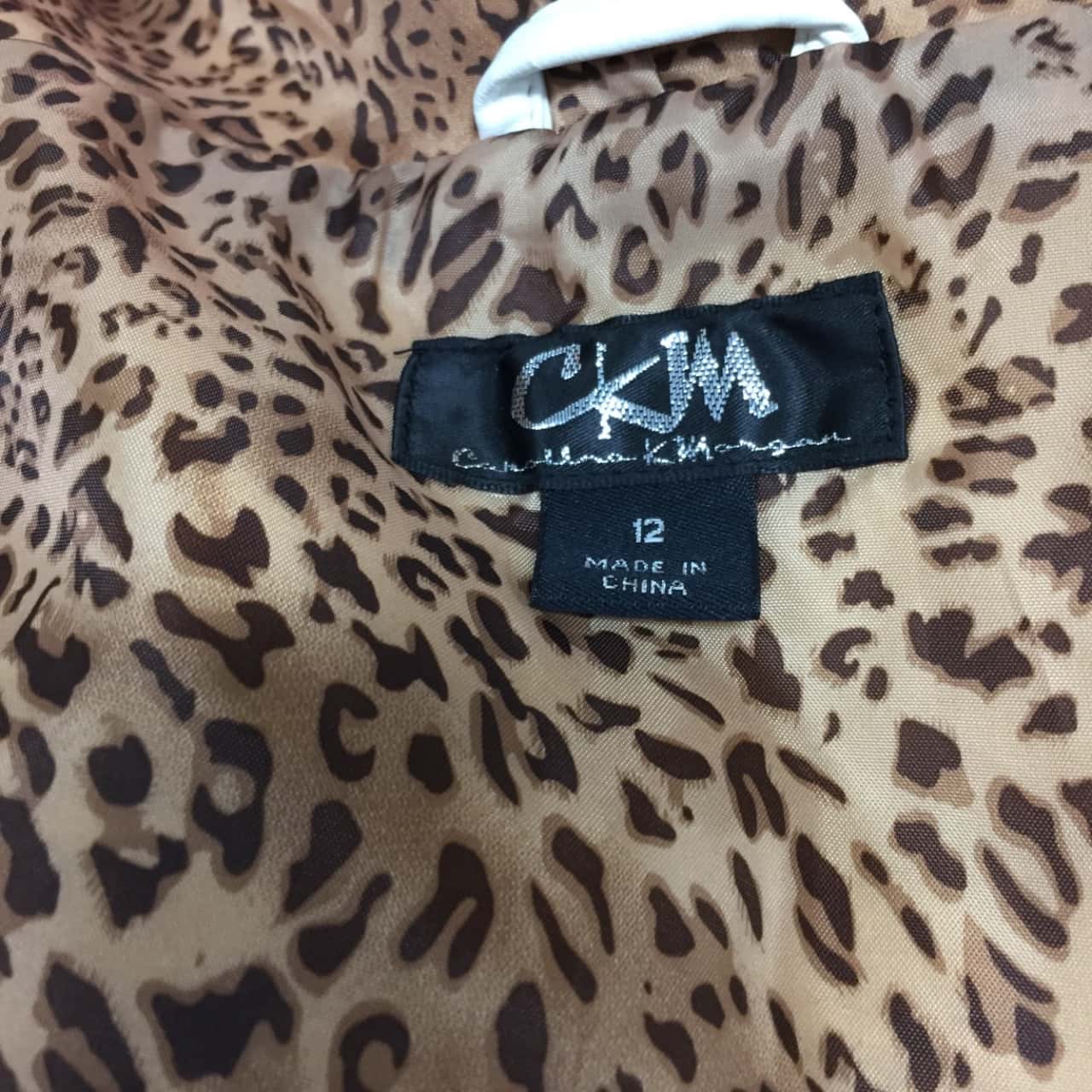 Caroline K Morgan Women S Size 12 White Hooded Zip Up Jacket With Leopard Print Lining