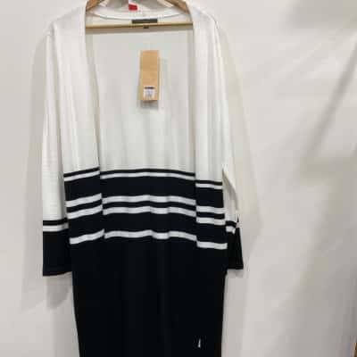 Liz Jordan Womens  Size M Longline Cardigan Black  / White 