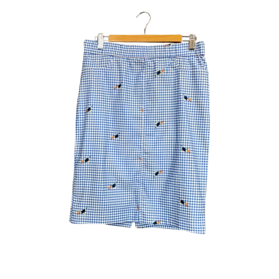 Gordon Smith Blue/White Toucan Gingham midi skirt Women's size 12