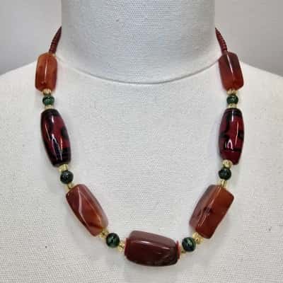 Vintage Tibetan-Style Dzi Bead & Carnelian Necklace