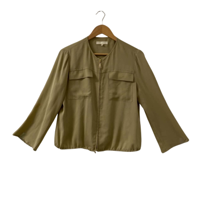 OROTON Women's 100% Silk Long Sleeve Shirt/Front Zip Size 12 Beige 