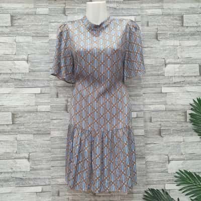 Seed Womens  Size 8 Midi Dress Beige / Blue / Brown 