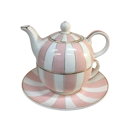 Morgan and Finch Pink and White Striped Teapot Set as pictured