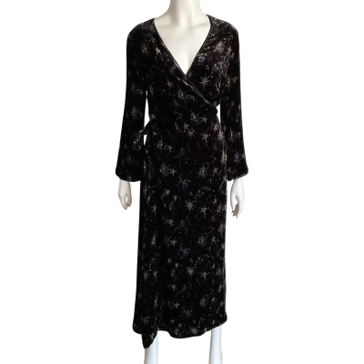 Johnny Was Womens  Size S Black Wrap Starburst Pattern Dress