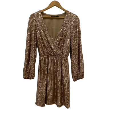 Portmans Women's Size 6 Long Sleeve Sequin Dress With Strap Gold 