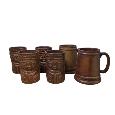 Carved Totem Tiki Mugs with Beer Mugs Set