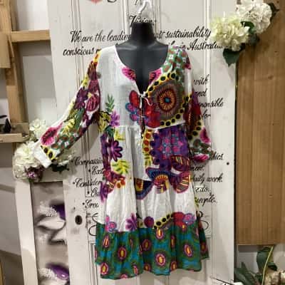  MOZAIL BRAND! MADE IN INDIA! 100% COTTON MULTICOLOURED FLORAL PRINT! Womens  Size XL Floral Dress / Midi Dress / Short Sleeve Dress  Floral / Multicoloured / Pattern 