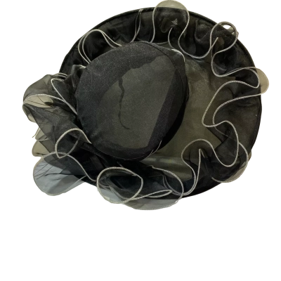  Womens black organza and mesh wide-brim dress hat