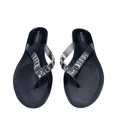 Holster Womens  Size 11 / 42 Black  / Silver Bejewelled Jelly Love Thongs.      OLA