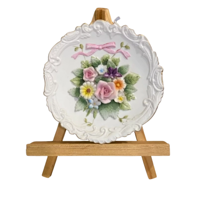 Vintage Lefton China Handpainted Floral Wall Plaque 