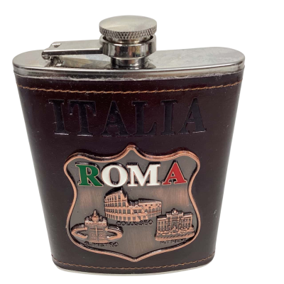 Brown leather wrapped hip flask