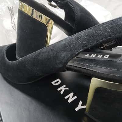 RRP:$199AUD 'DKNY' Real Suede Brand New with Receipt High Heels Womens Size US 9 with Gold Metalic Trim and Original Box & Protective Packaging