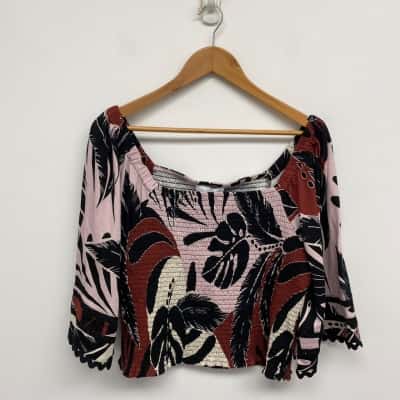 Witchery Claret Abst Palm Sleeve Top Size XL 