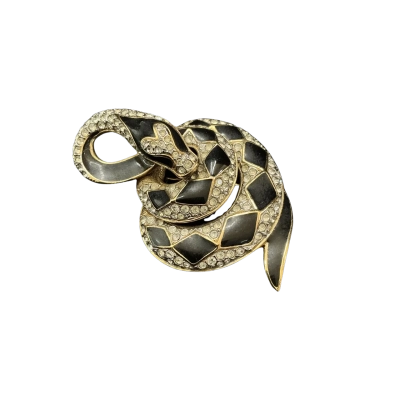  Attwood and Sawyer gold plated 80’s snake Brooch Black  / Gold/ rhinestones 