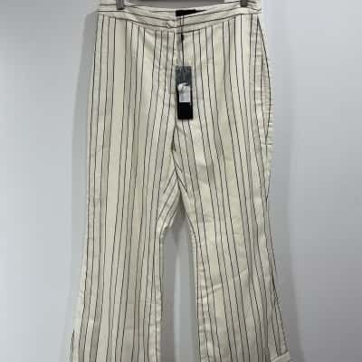 Mossman Womens  Size 14 Straight Leg Pants Black  / Cream / Striped 