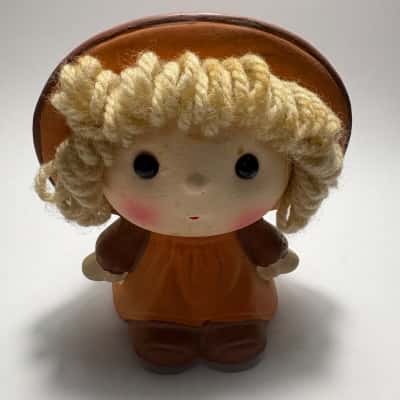 Vtg. Mid Century Ceramic Chalkware Moneybox aka  "Hobnobber" or  "yarn hair girl" 