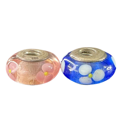 Pandora Womens Murano glass charm collection (2) Blue / Pink  / Silver 