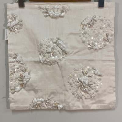 Signature by Carina Sherlock Handmade Embroidered, heavily beaded decorative throw pillowcase Floral Pearl