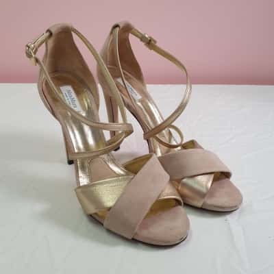 Max Mara Women's Size 39.5 Beige & Gold Leather Stiletto