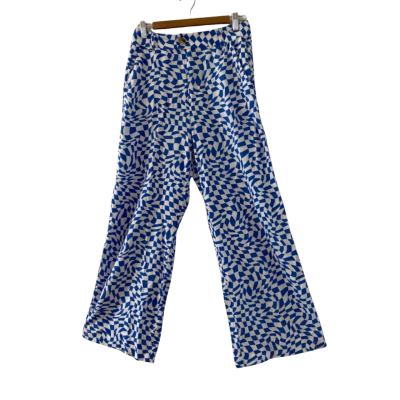 GHANDA Women's Stella-Blue Warped Check Size 10 Wide Leg Pants (RRP $64.95)