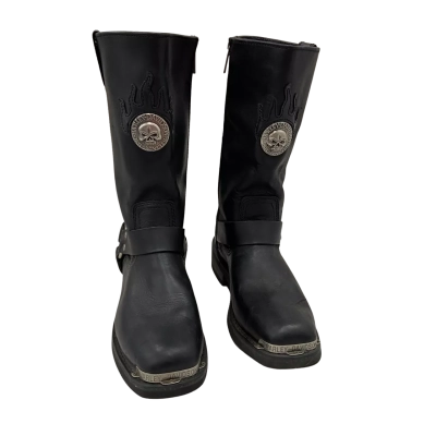 Vintage Harley Davidson Delinquent Skull & Flame Leather Harness Boots Size US 8