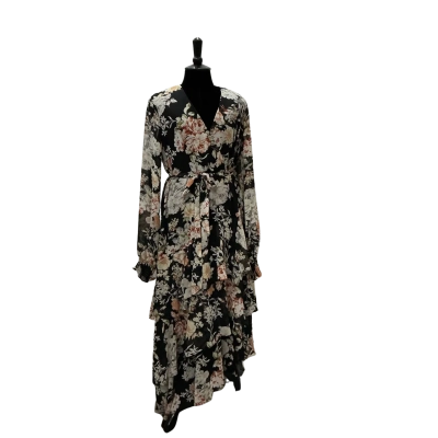   Ajoy Womens Size 16 Floral Long Sleeve Maxi Dress Black Multicoloured 