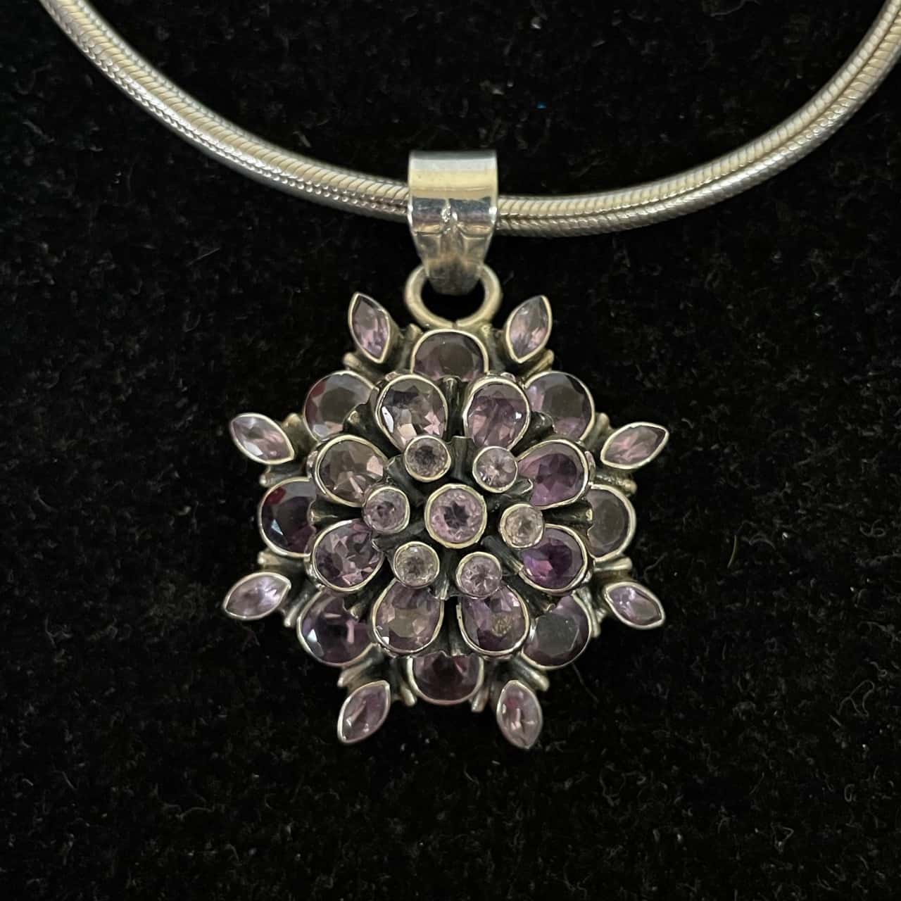 Sterling Silver 925 & Amethyst Flower Pendant & Necklace(s)