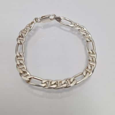 925 Sterling Silver Chunky Figaro/Curb Chain Bracelet, 18.4 grams