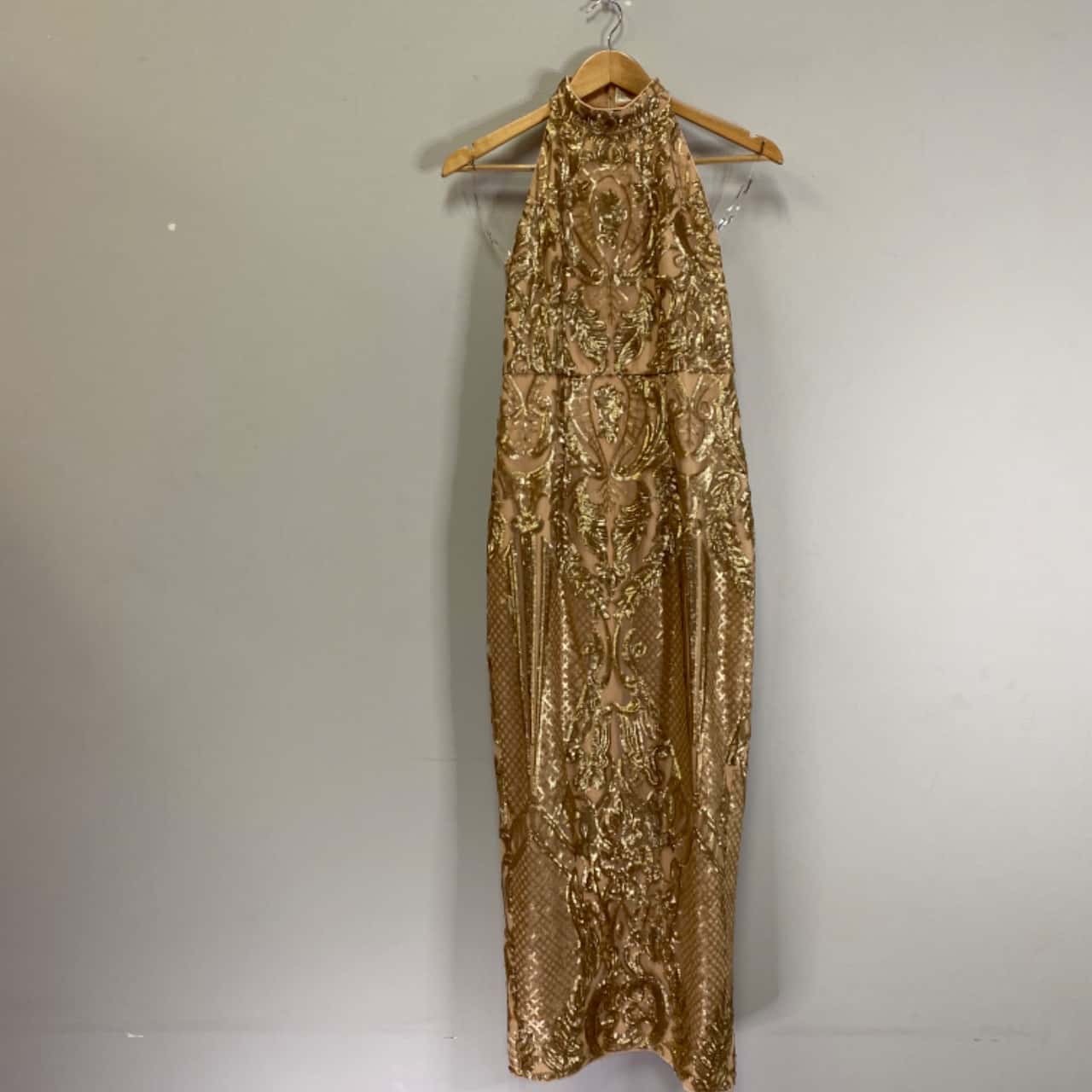 Taylor Women's Dresses Wrap Front Sleeveless Satin Cocktail Midi Dress Metallic Gold Size 8