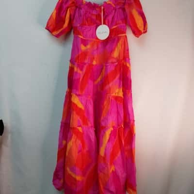  Pearl + Sea Womens  Size 12 Casual Dress Orange / Pink  / Red 