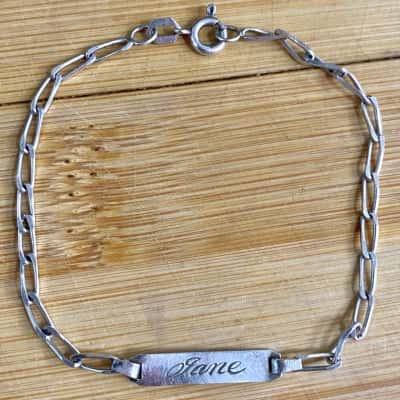 Sterling Silver Engraved “Jane” Bracelet (Stamped 925, Spain)