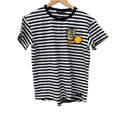 Rock Your Kid Black/White Striped Patch T-Shirt Size 10Y