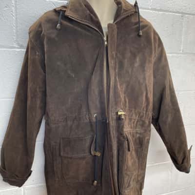 Johenic Australia  Mens  Size L Front Zipper / Hood Jacket / Leather Jacket Brown 
