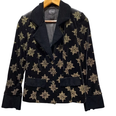 Vintage Liz Davenport Australian Blazer in Black Velvour with Ornate gold thread Detailing WomensSize 8  