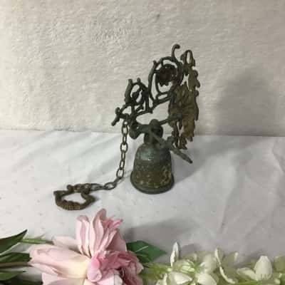 Vintage Ornate Brass Wall Mount Door Bell with Hanging Pull