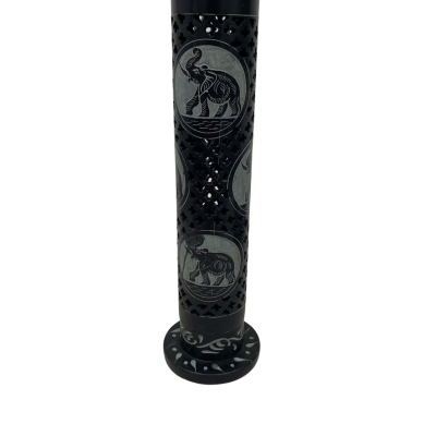 Black 27cm Tall Incense Holder - Elephants 