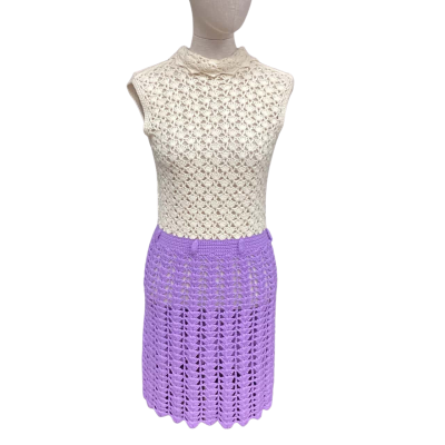 Zimmermann  Size 1 Crocheted Sleeveless Dress  Cream / Purple 