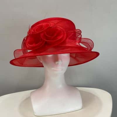 Hat World Womens Fancy Hat Red Organza 