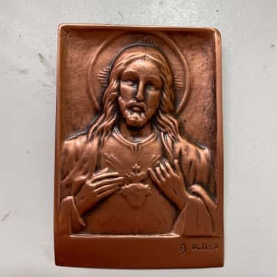 Small Sacred Heart Plaque Copper by A. Gilles Jesus Christ