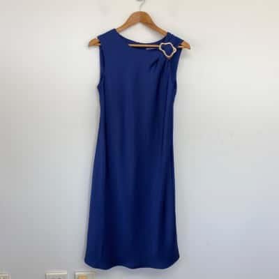 Veronika Maine Cobalt Blue Metallic Sculptural Hardware Detail At Shoulder Sleeveless Dress Size 10