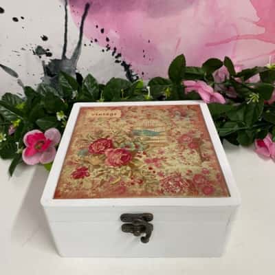 Rustic shabby chic cream wooden box
