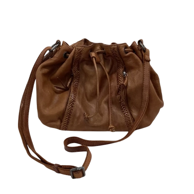 Colorado Tan Leather Drawstring Crossbody Bucket Bag