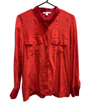 TRENERY Size L Long Sleeve 100% Silk Pocketed Blouse in Red/Burnt Orange Colour