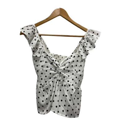 Romwe Womens  Size 6 Black / Polka Dot / White Peplum Top