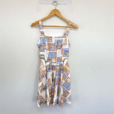 Dotti White Blue Pattern Sleeveless Mini Dress Size 8