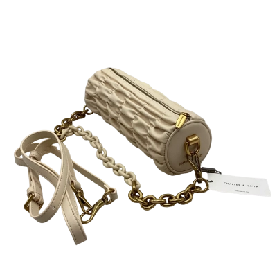 Charles & Keith Womens Handbag / Shoulder Bag 23 cm x 7 cm Round Cream    HB2