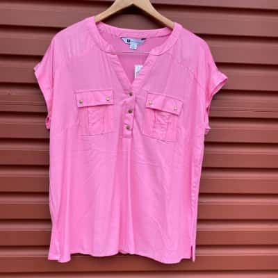 Rockmans Womens Size S Pink Button Front T-Shirt