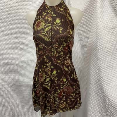 Tiger Mist Womens  Atlas Size L Halter Neck Dress / Mini Dress Brown / Red / Yellow 