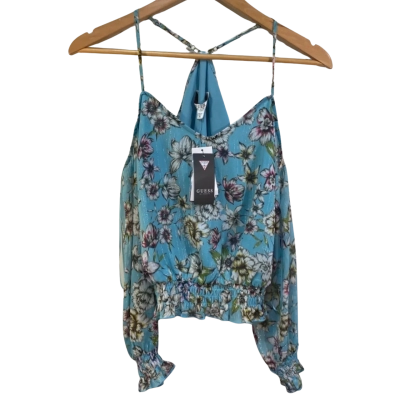 BNWT Guess Womens  Size XS Off-the-shoulder Top Blue / Floral 