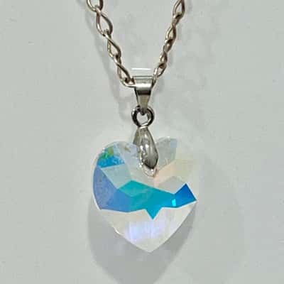 925 Silver Necklace w/Crystal Love Heart Pendant 